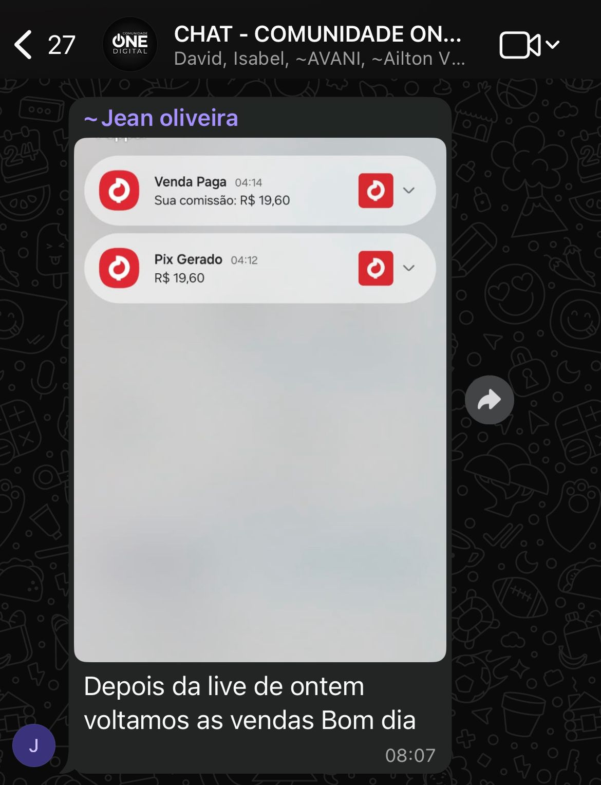 Print de resultado da comunidade 1